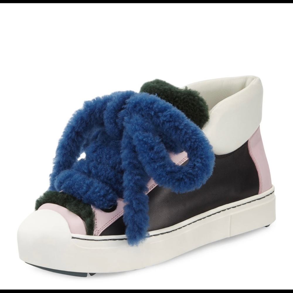 FENDI Shearling High-Top Sneakers, Nero/Cotton Candy size 37.5